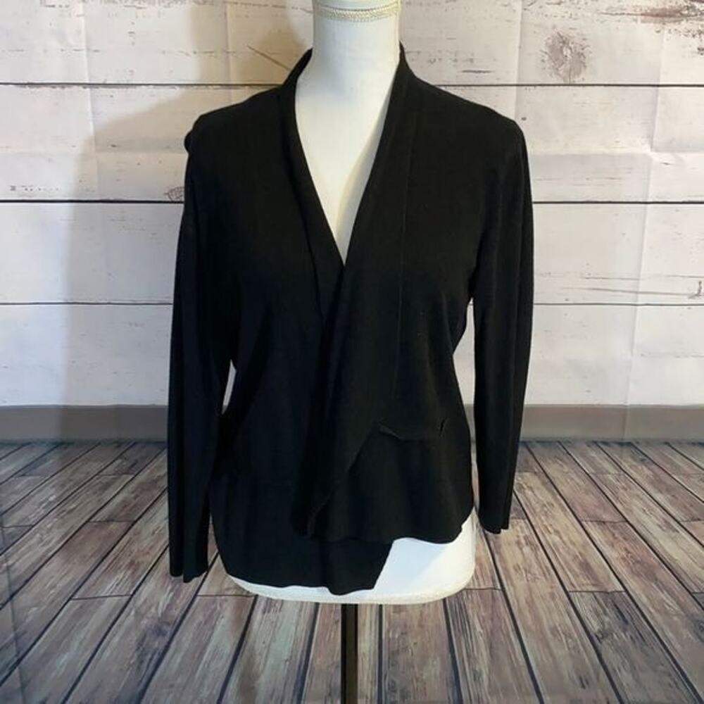 New York Company Sweater Womens Cardigan Large Black Open Minimalist Capsule
